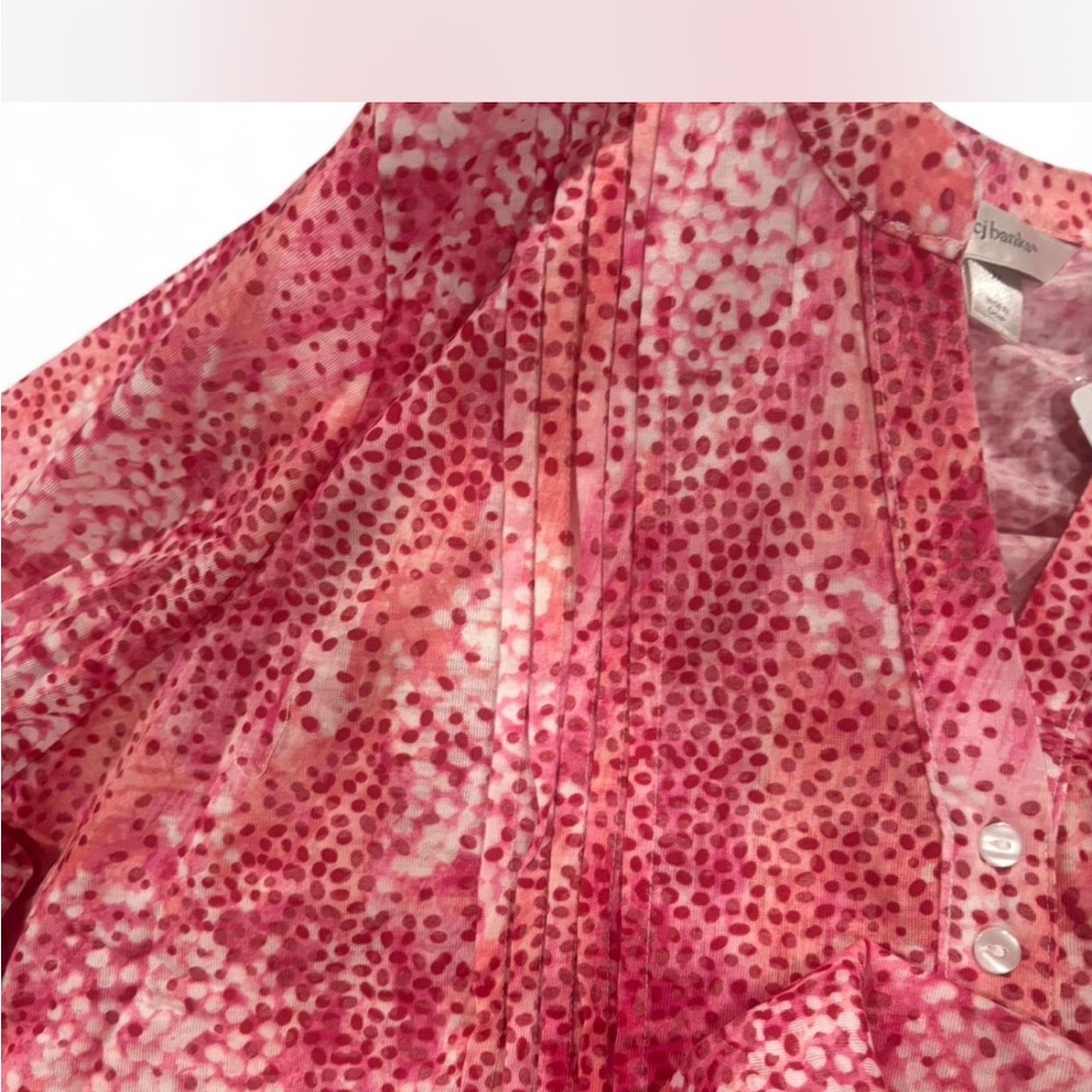 CJ Banks Womens 2X Pink White Dot Print Pintuck Split Neck 3/4 Sleeve Blouse NEW - Picture 7 of 8